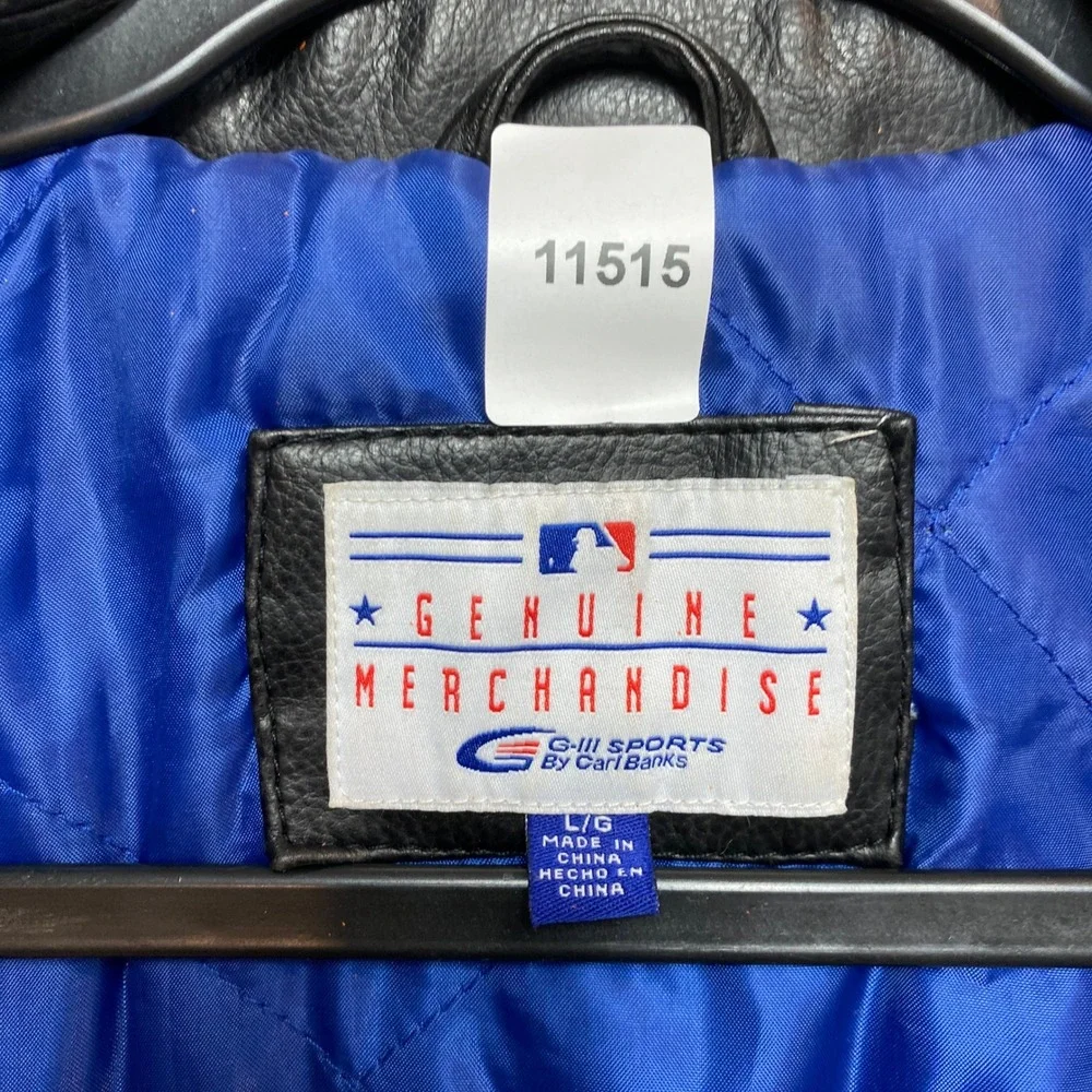 New York Mets Jacket Mens Large Black Faux Leather Varsity Bomber G-III Sports